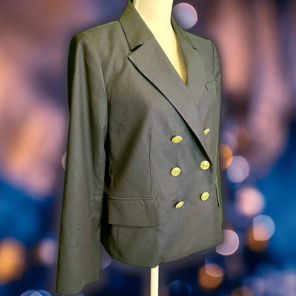 Frame Denim Navy Blue ‘Shrunken Linen-Blend Double-Breasted Blazer’ Size 6 - Picture 15 of 16